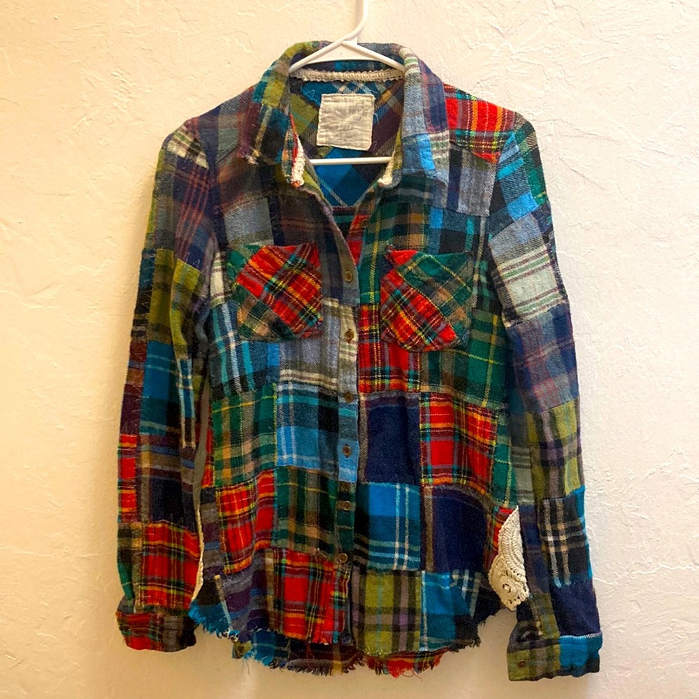 We the free RARE lost in plaid patchwork flannel